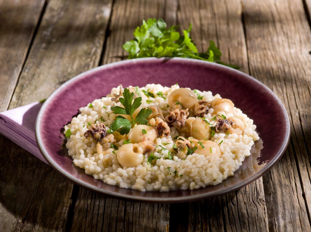 barley risotto with small sepias